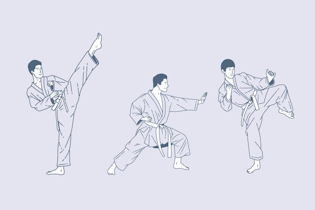Conjunto de ilustraciones del contorno de las artes marciales del karate
