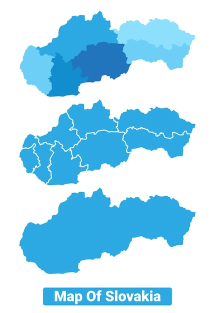 Conjunto de ilustraciones del contorno fronterizo del mapa vectorial azul de Eslovaquia en diferentes estilos