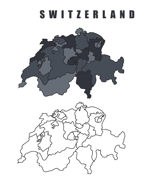 conjunto de ilustraciones de contorno vectorial plano del mapa del país de Suiza