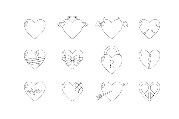 Conjunto de ilustraciones de corazones dibujados a mano
