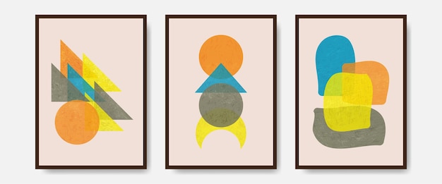 Conjunto de ilustraciones creativas minimalistas pintadas a mano. vector de fondo en colores bauhaus