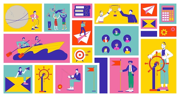 El conjunto de ilustraciones de la cuadrícula bento de la carrera empresarial
