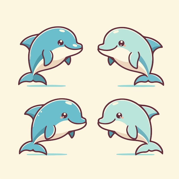 conjunto de ilustraciones de delfines en un estilo de dibujos animados plano simple