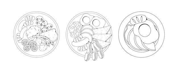 Conjunto de ilustraciones de desayuno dibujado a mano