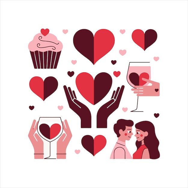 Un conjunto de ilustraciones para un día de San Valentín Día de San Valentin Iconos elegantes Diseño Ilustración de stock