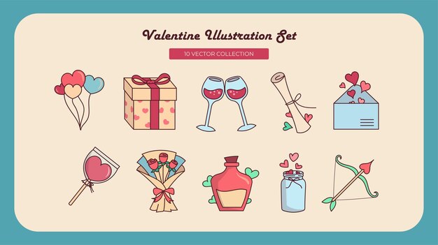 Conjunto de ilustraciones para el Día de San Valentín