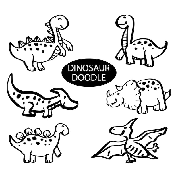 Conjunto de ilustraciones dibujadas a mano de dinosaurio