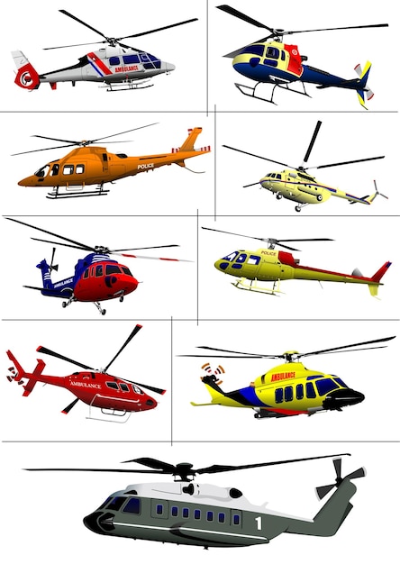 Vector conjunto de ilustraciones dibujadas a mano de helicopter vector 3d