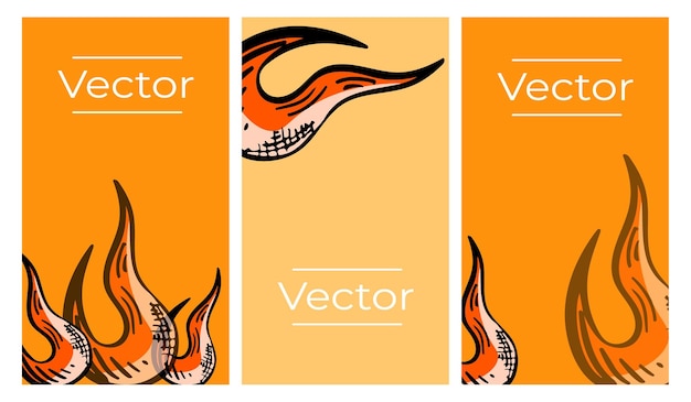 Conjunto de ilustraciones dibujadas a mano de llamas de fuego