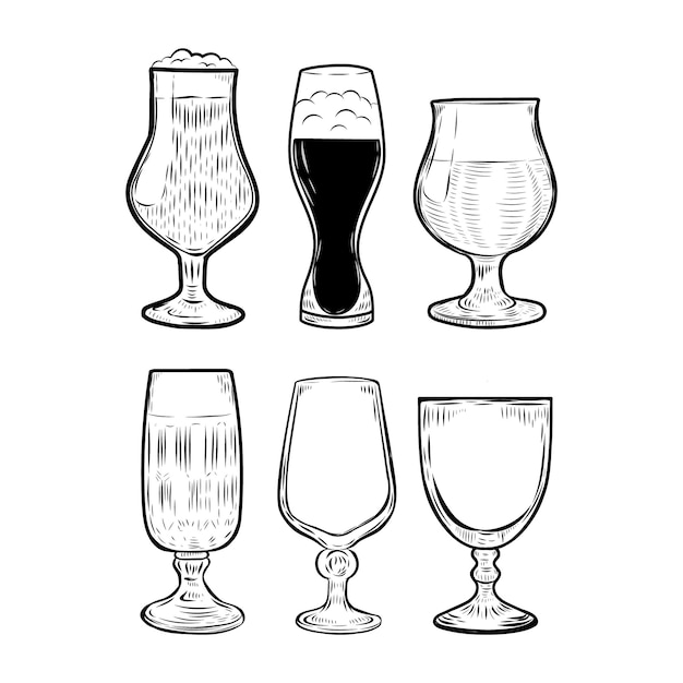 Conjunto de ilustraciones para dibujar líneas de vidrio de cerveza