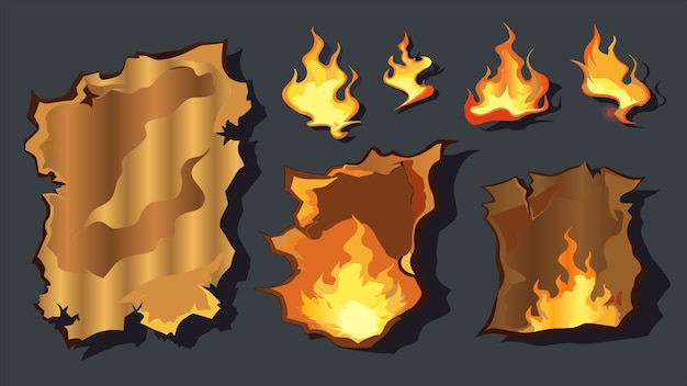 un conjunto de ilustraciones de dibujos animados de fuego y llamas