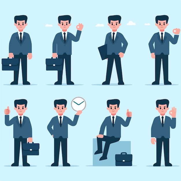 conjunto de ilustraciones de dibujos animados de personajes de hombres de negocios en diferentes poses