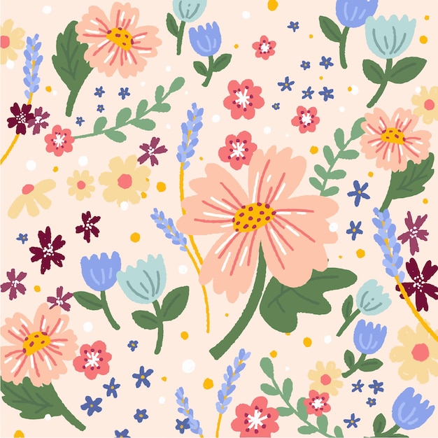 conjunto de ilustraciones de dibujos de fondo de flores de diseño vectorial plano