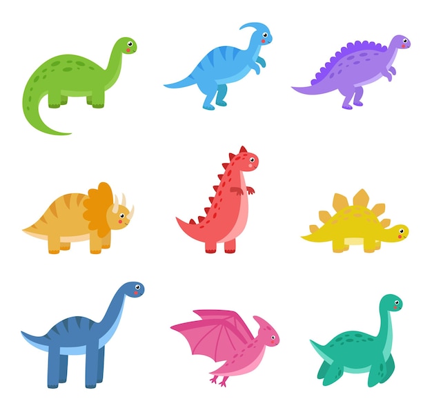 Conjunto de ilustraciones de dinosaurios de dibujos animados lindo