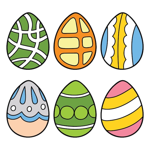 conjunto de ilustraciones de diseño de huevos de pascua de garabatos para niños, colorear y álbum de recortes, imprimible