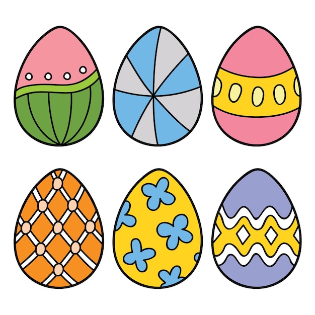 Conjunto de ilustraciones de diseño de huevos de pascua de garabatos para niños, colorear y álbum de recortes, imprimible