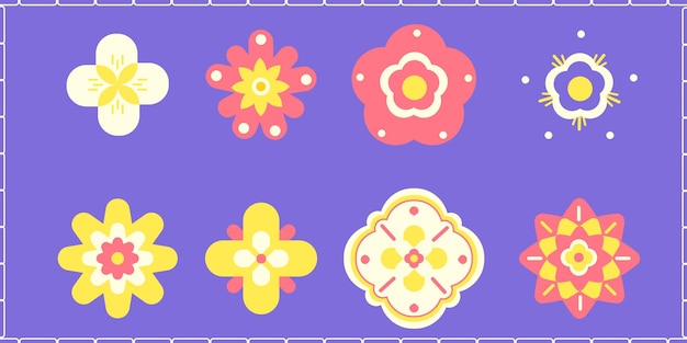 Conjunto de ilustraciones de diseños geométricos de flores