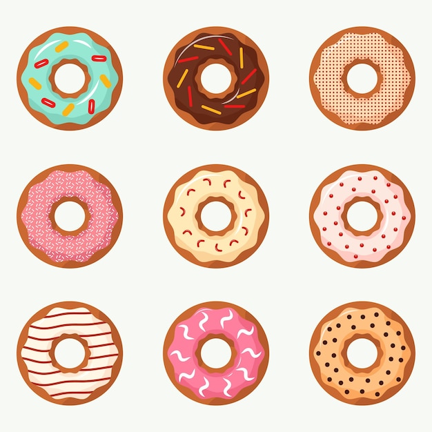 Conjunto de ilustraciones de donuts vectoriales