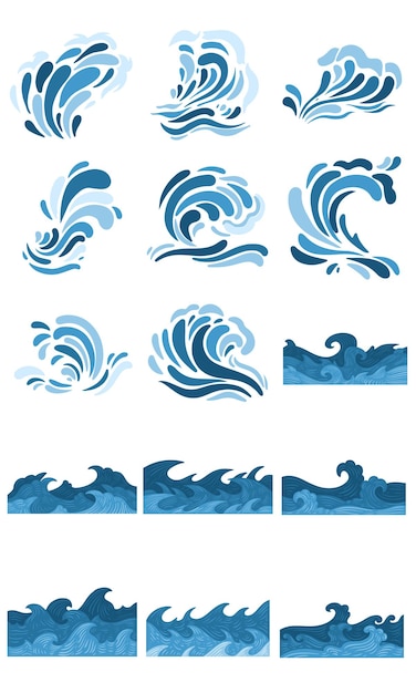 Vector conjunto de ilustraciones del elemento blue water splash