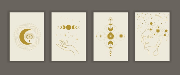 Un conjunto de ilustraciones esotéricas con la imagen de la luna