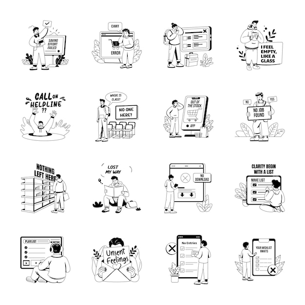 Conjunto de ilustraciones del estado de error del estilo glifo