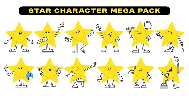Vector un conjunto de ilustraciones de estrellas de dibujos animados