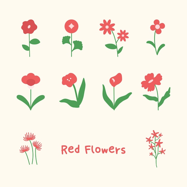 un conjunto de ilustraciones de flores rojas que florecen en primavera