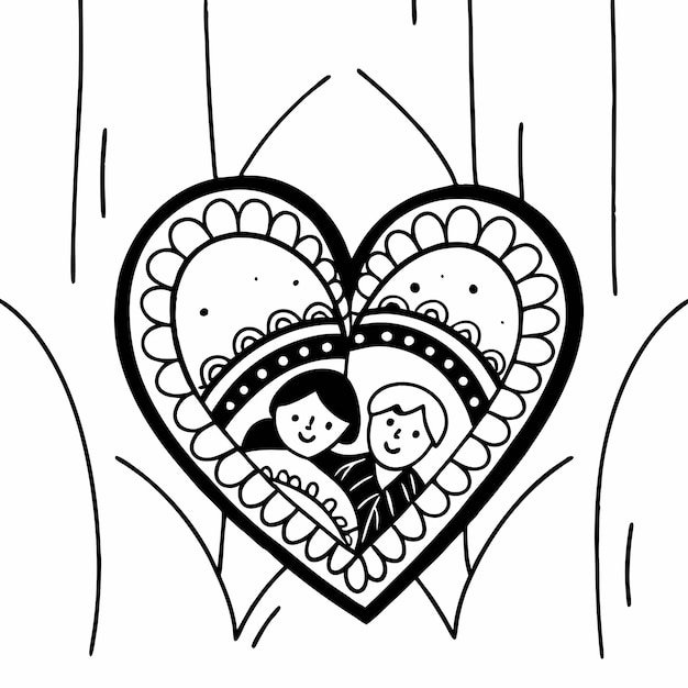 conjunto de ilustraciones en forma de corazón dibujado a mano monocromático