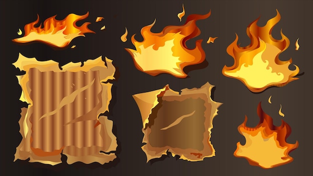 un conjunto de ilustraciones de fuego y llamas