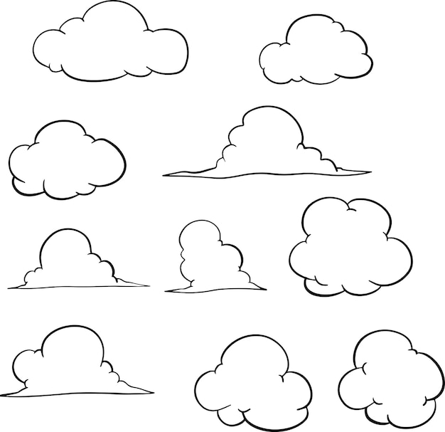 Conjunto de ilustraciones de garabateo de nubes