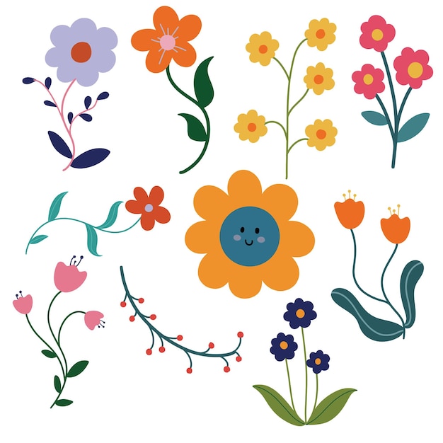 Un conjunto de ilustraciones de garabatos de flores