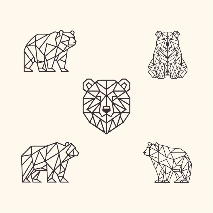 Conjunto de ilustraciones geométricas abstractas de oso Vector de oso triangular para impresiones de tatuajes y diseño web