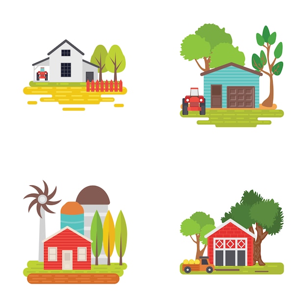 Vector conjunto de ilustraciones de granjas