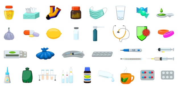 Conjunto de ilustraciones de gripe. Dibujos animados