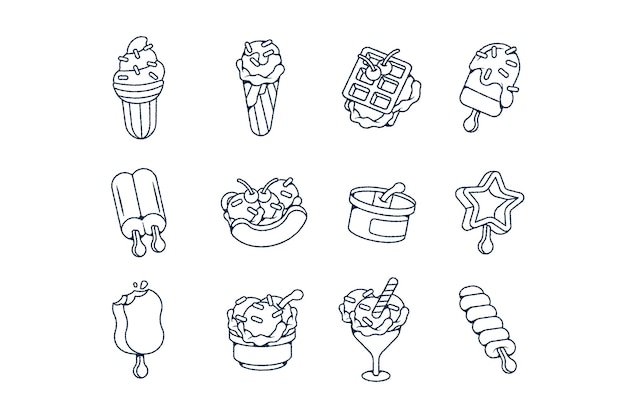 Vector conjunto de ilustraciones de helado dibujadas a mano.