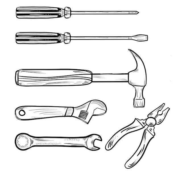 Vector conjunto de ilustraciones de herramientas mecánicas.