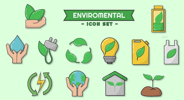 Conjunto de ilustraciones de iconos ambientales