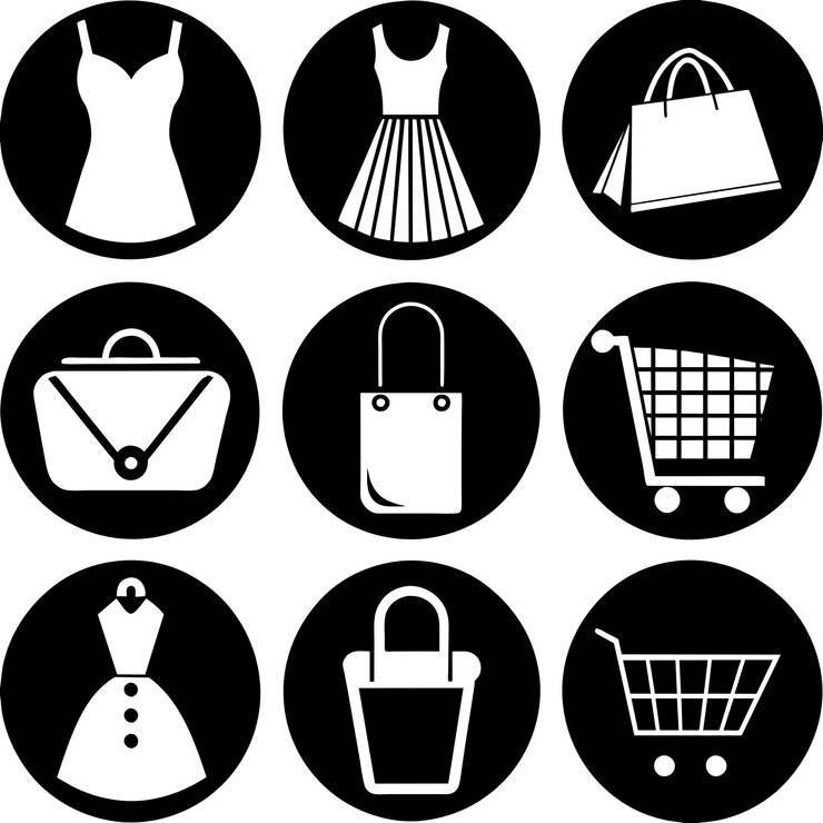 Vector conjunto de ilustraciones de iconos de compras aisladas en fondo blanco