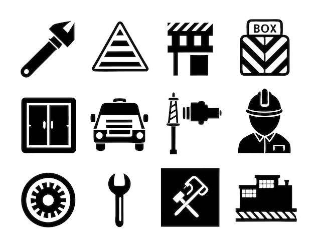 Conjunto de ilustraciones de iconos de construcción seguro de mano de obra electricista de mantenimiento