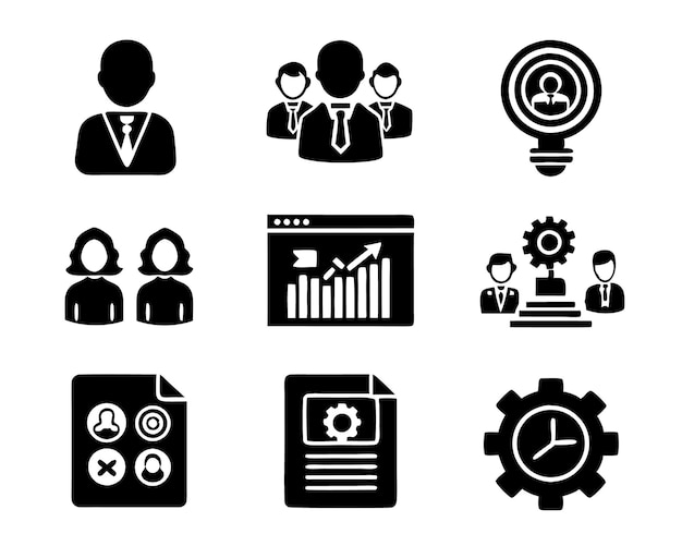 conjunto de ilustraciones de iconos de gestión análisis de empresas empresario estrategia web lugar de trabajo