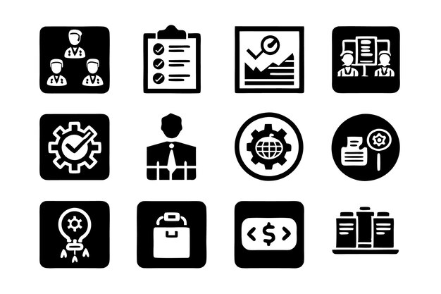 conjunto de ilustraciones de iconos de gestión análisis de empresas empresario estrategia web lugar de trabajo