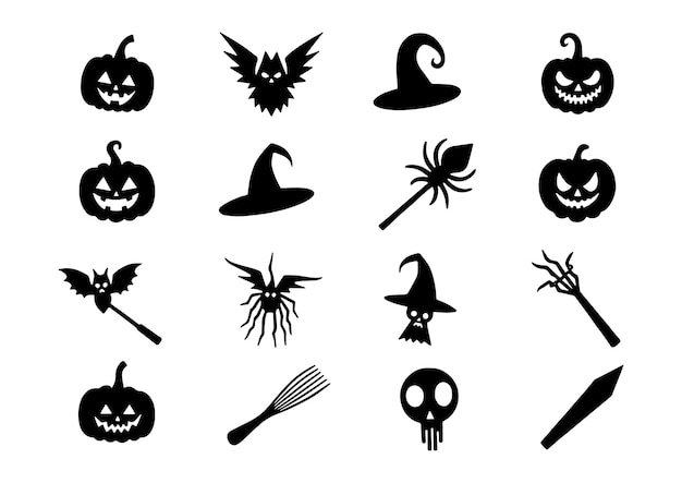 Conjunto de ilustraciones de iconos de silueta de Halloween