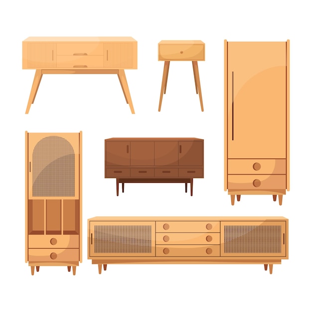 Vector conjunto de ilustraciones de inodoros sobre el tema de los muebles de almacenamiento cajoneras ilustración vectorial