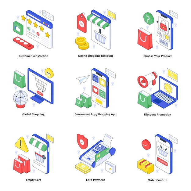 Conjunto de ilustraciones isométricas de comercio electrónico 07