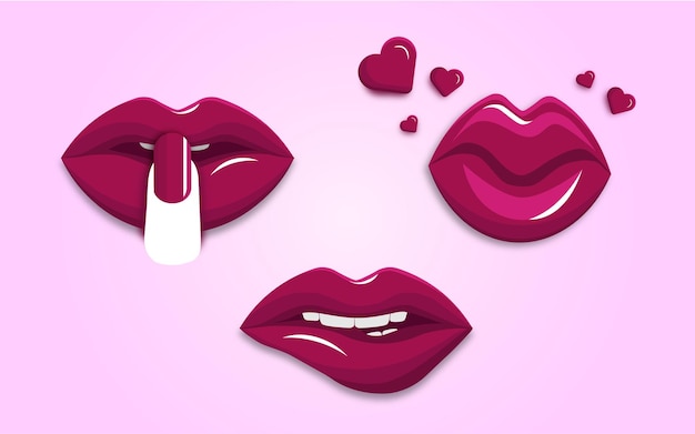 Vector conjunto de ilustraciones de labios rojos