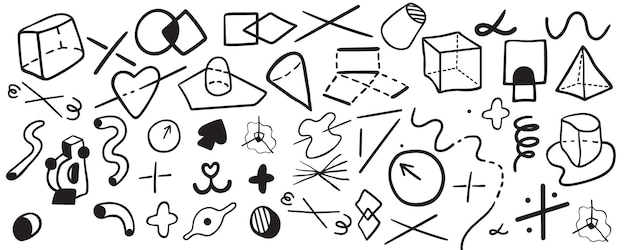 conjunto de ilustraciones lineales geométricas en objetos vectoriales en líneas de formas geométricas estilo garabato