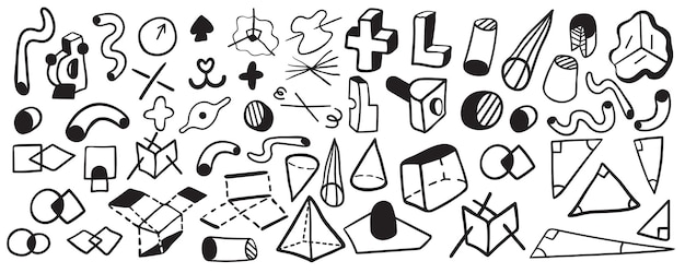 conjunto de ilustraciones lineales geométricas en objetos vectoriales en líneas de formas geométricas estilo garabato