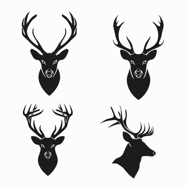 Conjunto de ilustraciones del logotipo del paquete vectorial de silueta de ciervo negro