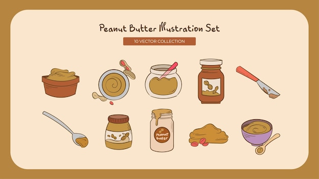 Conjunto de ilustraciones de mantequilla de maní