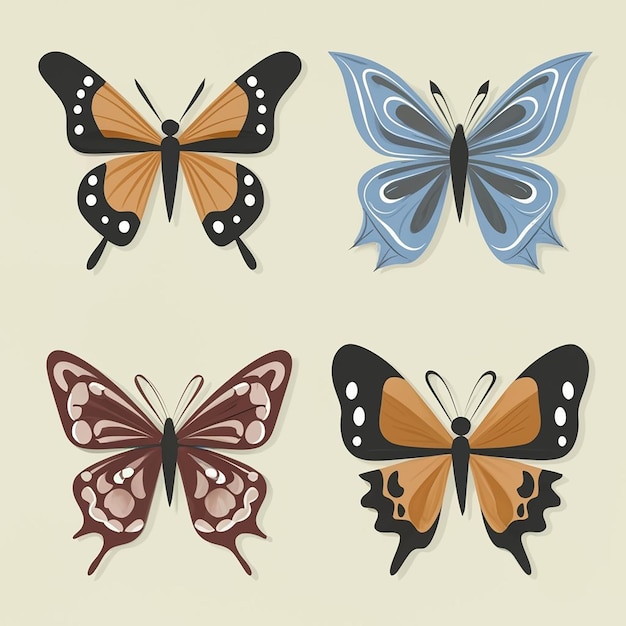 Vector conjunto de ilustraciones de mariposas sobre un fondo blanco